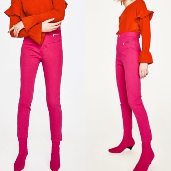 Zara Denim - Zara High Waisted Hot Pink Skinny Jeans